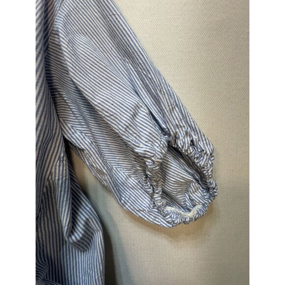 Zara Womens Shirt Blouse Button Down Sz S White Blue Striped Balloon Half Sleeve - Picture 5 of 10